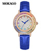 Quartz Women's Watch With Starry Sky Design Casual Light Luxury Diamondencrusted Copper Shell Doublesided Firstlayer Leather Belt Round Dial