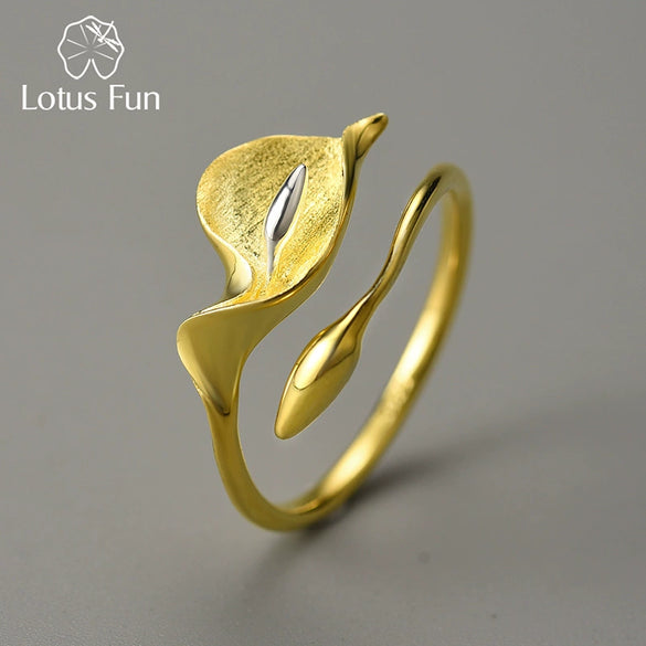 Quiet Elegant Calla Flower Design S925 Silver Women's Vintage Handmade Ring With Electroplating