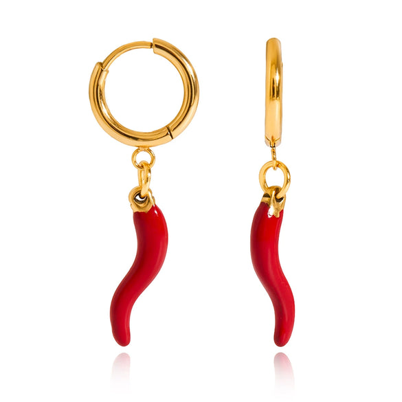 Quiet Elegant Resort Style Stainless Steel Red Oil Dripping Chili Pendant Earrings With Geometric Shape Electroplated