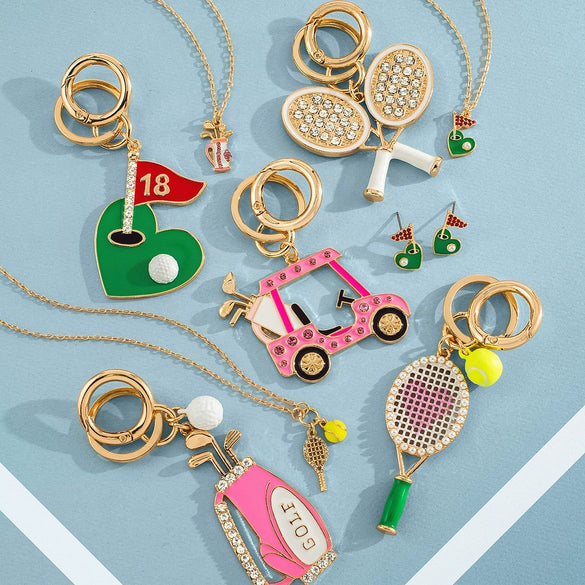 Racket Trolley Bag Pendant Alloy Heartshaped Geometric Style Electroplated