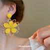 Raffia Flower Hand Knitted Alloy Earrings For Women With High End Sense