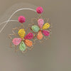Raffia Flower Hand Knitted Alloy Earrings For Women With High End Sense