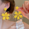 Raffia Flower Hand Knitted Alloy Earrings For Women With High End Sense