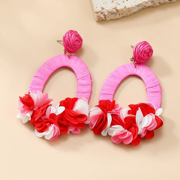 Raffia Women's Alloy Weaving Flower Earrings