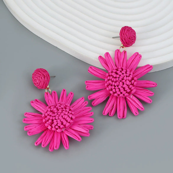 Raffia Women's Woven Flower Earrings