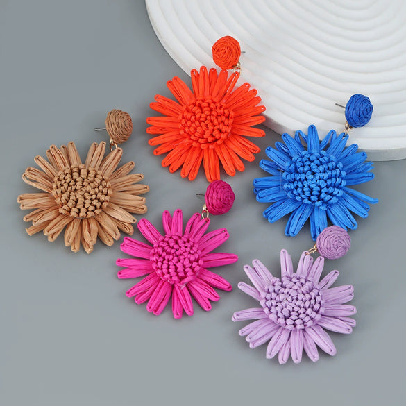 Raffia Women's Woven Flower Earrings