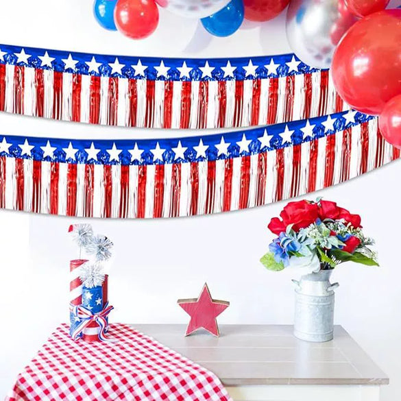 Rain Silk Curtain Banner With Tassel Flower For Festival Home Courtyard Layout Red White Blue