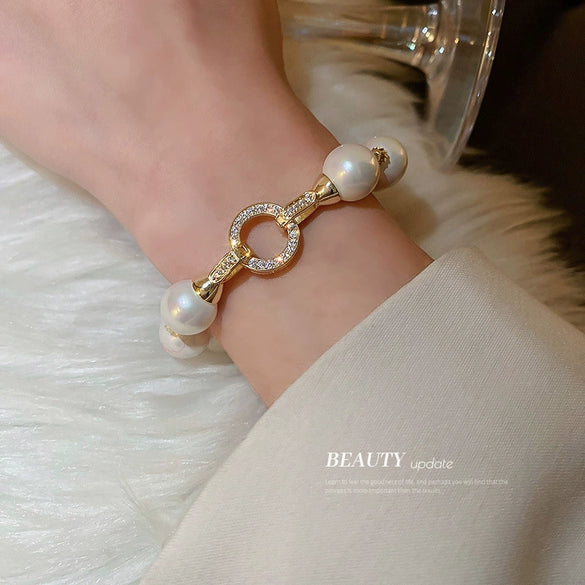 Real Gold Electroplated Pearl Bracelet With Geometric Pattern For Women Simple And Elegant Light Luxury Style