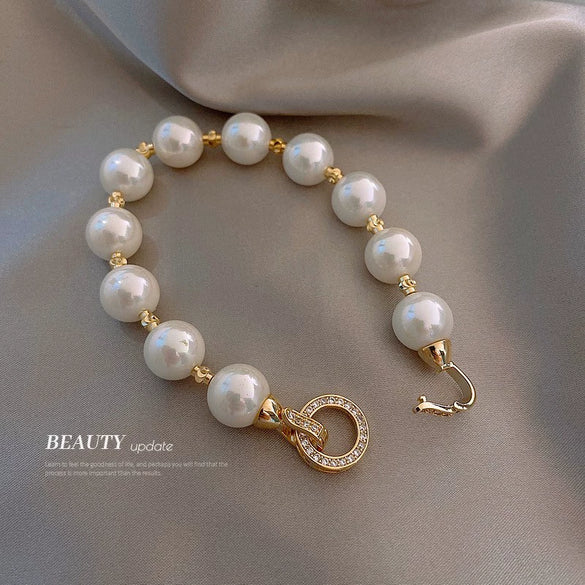 Real Gold Electroplated Pearl Bracelet With Geometric Pattern For Women Simple And Elegant Light Luxury Style