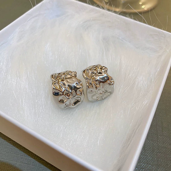 Real Gold Electroplated Silver Needle Metal Ear Studs For Women With Geometric Design