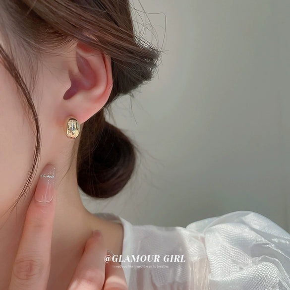 Real Gold Electroplated Silver Needle Metal Ear Studs For Women With Geometric Design