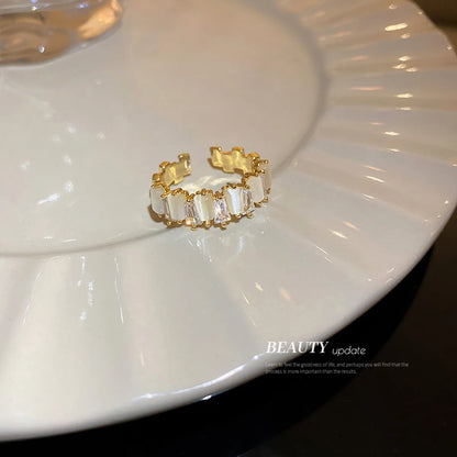 Real Gold Electroplating Korean Zircon Geometric Open Ring Wholesale