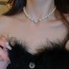 Real Gold Plated Imitation Pearl And Diamond Flower Necklace For Women Copper Pendant Clavicle Chain High Sense Niche Fashion Elegant Light Luxury High End Jewelry