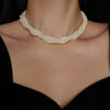Real Gold Plated Imitation Pearl And Diamond Flower Necklace For Women Copper Pendant Clavicle Chain High Sense Niche Fashion Elegant Light Luxury High End Jewelry