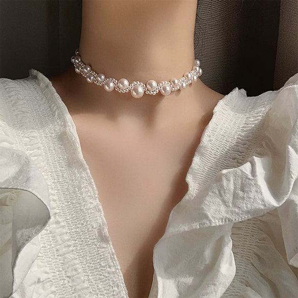 Real Gold Plated Imitation Pearl And Diamond Flower Necklace For Women Copper Pendant Clavicle Chain High Sense Niche Fashion Elegant Light Luxury High End Jewelry