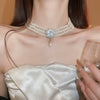 Real Gold Plated Imitation Pearl And Diamond Flower Necklace For Women Copper Pendant Clavicle Chain High Sense Niche Fashion Elegant Light Luxury High End Jewelry