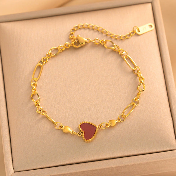 Real Gold Plated Titanium Steel Heart Paperclip Bracelet For Women Geometric Fashion Jewelry