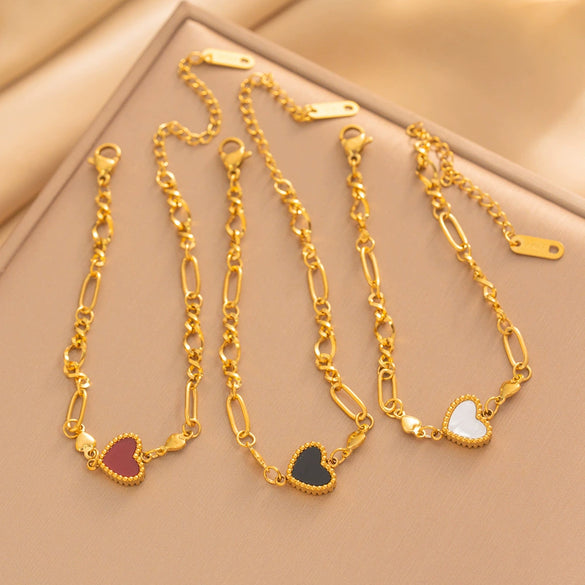 Real Gold Plated Titanium Steel Heart Paperclip Bracelet For Women Geometric Fashion Jewelry