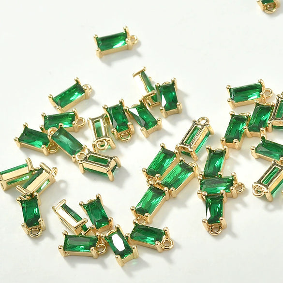 Rectangular Crystal Glass Pendant Ear Accessories Metal Copper Plated Handmade