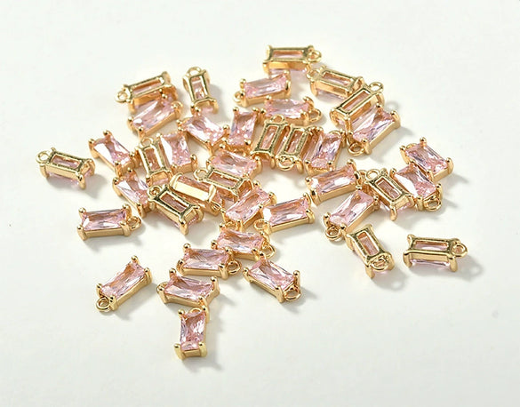 Rectangular Crystal Glass Pendant Ear Accessories Metal Copper Plated Handmade