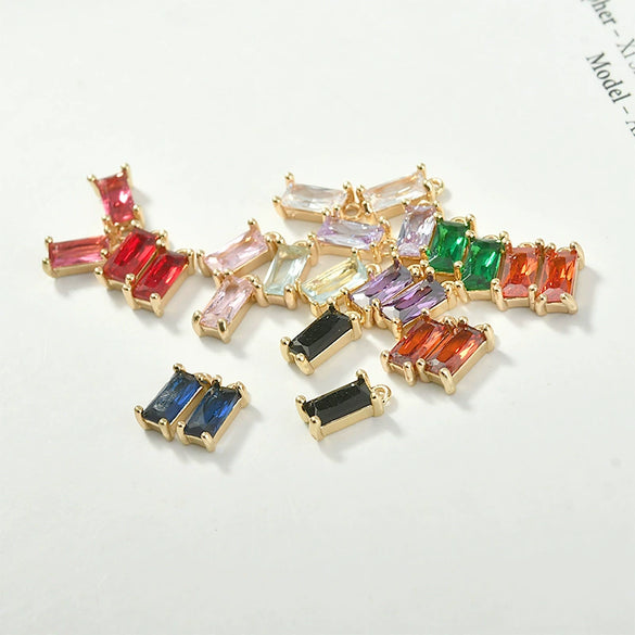 Rectangular Crystal Glass Pendant Ear Accessories Metal Copper Plated Handmade