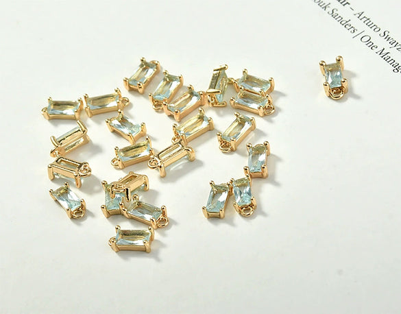Rectangular Crystal Glass Pendant Ear Accessories Metal Copper Plated Handmade
