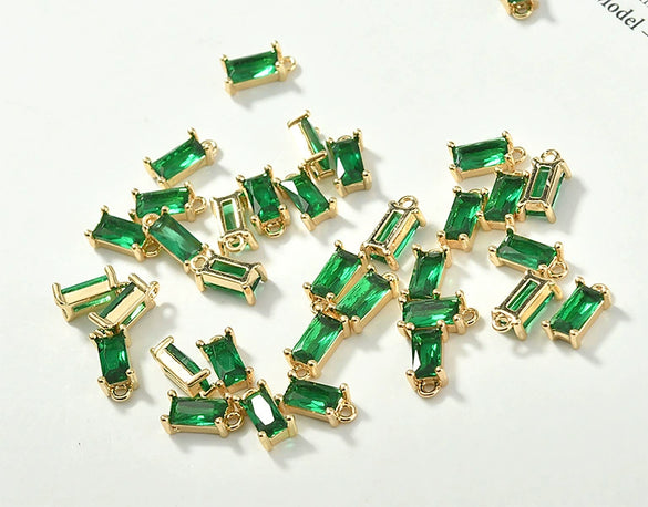 Rectangular Crystal Glass Pendant Ear Accessories Metal Copper Plated Handmade