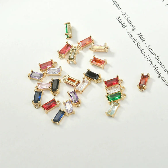 Rectangular Crystal Glass Pendant Ear Accessories Metal Copper Plated Handmade