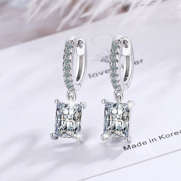 Rectangular Fashion Elegant Women's Copper Ear Jewelry With Flash Diamond And C Shaped Zirconium Diamond Ear Buckle In Geometric Design