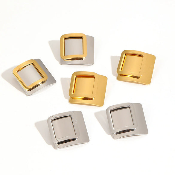 Rectangular Geometric Light Luxury Style Stainless Steel 18K Gold Electroplated Women's Earrings