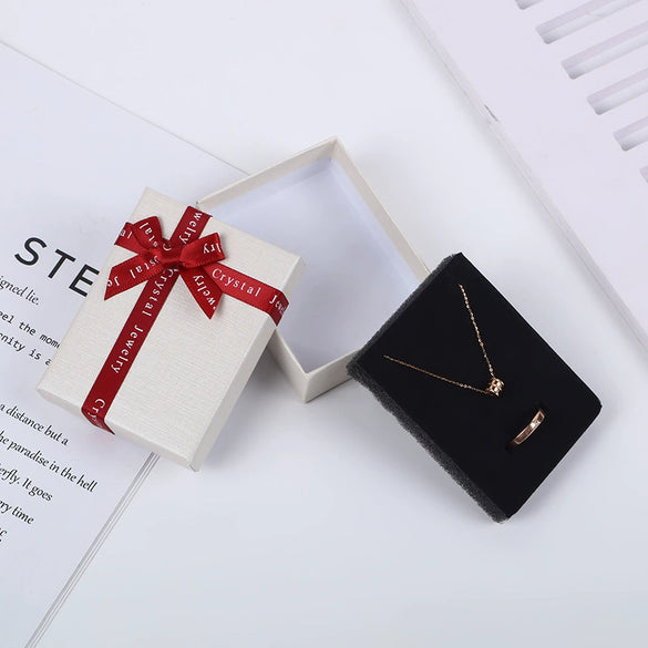Rectangular Letter Heaven And Earth Cover Jewelry Ring Bow Ribbon Packaging Box Made Of Paper And Cardboard