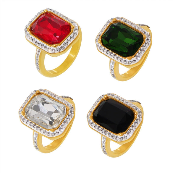 Rectangular Light Luxury Titanium Steel Ring Plated 18K Gold With Electroplating For Women