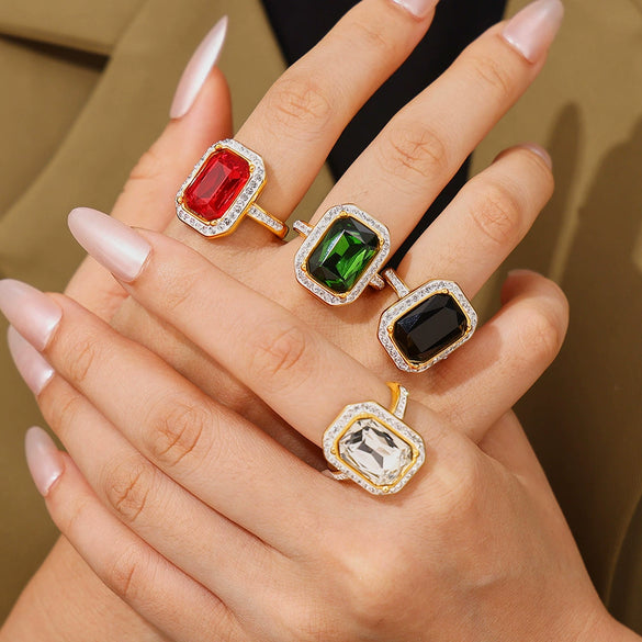 Rectangular Light Luxury Titanium Steel Ring Plated 18K Gold With Electroplating For Women
