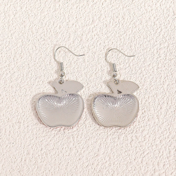 Red Apple Fruit Hoop Earrings In Zinc Alloy With Round Or Oval Ear Hooks Unisex Versatile Fashion Jewelry Gift