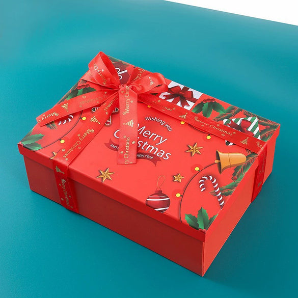 Red Christmas Santa Claus Uv Printed Gift Box With Raffia And Card White Cardboard Packaging For Scarves And Gloves