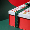 Red Christmas Santa Claus Uv Printed Gift Box With Raffia And Card White Cardboard Packaging For Scarves And Gloves