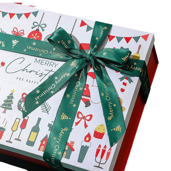 Red Christmas Santa Claus Uv Printed Gift Box With Raffia And Card White Cardboard Packaging For Scarves And Gloves