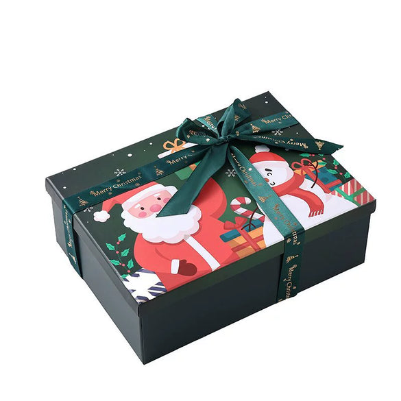 Red Christmas Santa Claus Uv Printed Gift Box With Raffia And Card White Cardboard Packaging For Scarves And Gloves