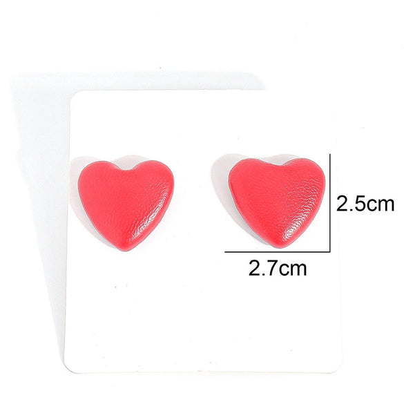 Red Heart Metal Hoop Earrings With Three Dimensional Texture And Geometric Design For Unisex Wear