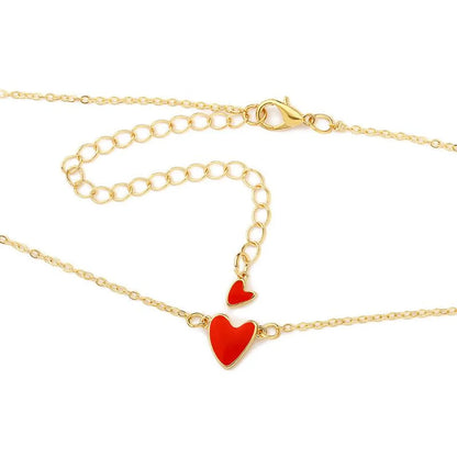 Red Love Drops Double Heart Heart Clavicle Chain Necklace Nhcu146624