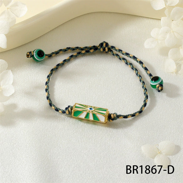 Red Rope Woven Bracelet With Demon Eye Knot Handmade Copper Plastic Bracelet In Geometric Style For Unisex