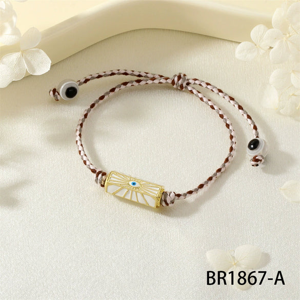 Red Rope Woven Bracelet With Demon Eye Knot Handmade Copper Plastic Bracelet In Geometric Style For Unisex