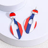 Red White And Blue Striped Acrylic Geometric Hoop Earrings Unisex Statement Jewelry