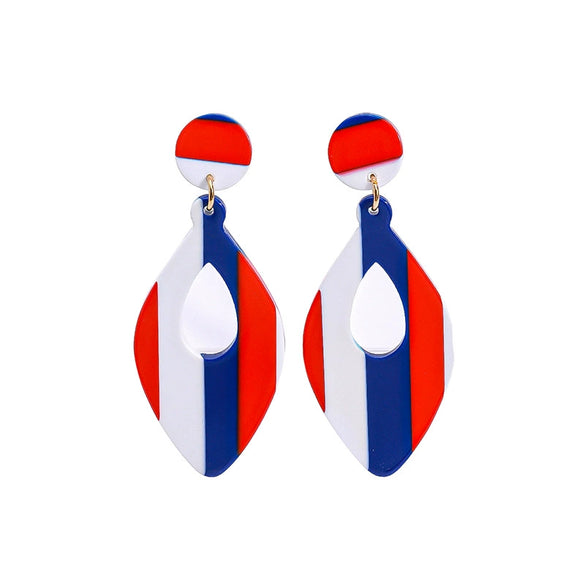 Red White And Blue Striped Acrylic Geometric Hoop Earrings Unisex Statement Jewelry