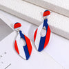 Red White And Blue Striped Geometric Acrylic Hoop Earrings In Round Or Oval Shapes Versatile Unisex Statement Jewelry