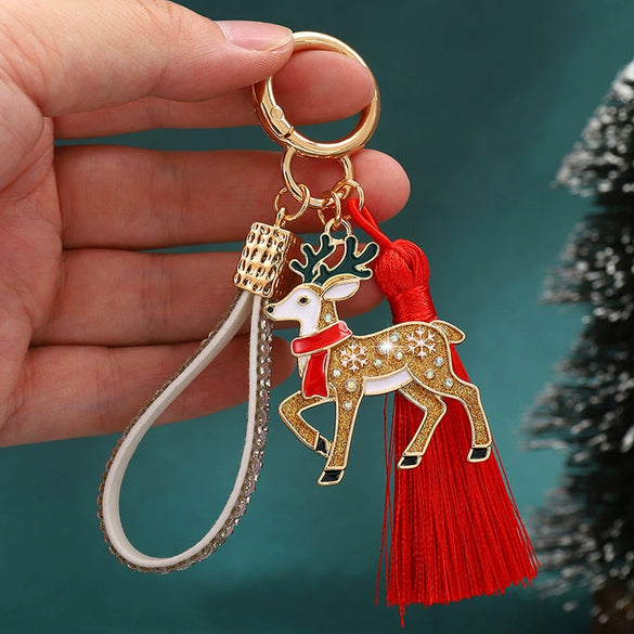 Reindeer Keychain With Dripping Oil Finish And Rhinestone Embellishment Zinc Alloy Bag Charm For Men And Women