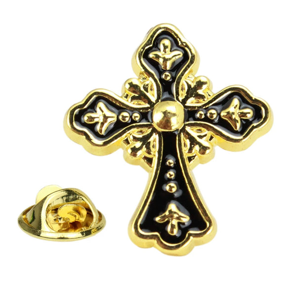 Religious Cross Metal Alloy Brooch With Retro Wings Electroplated For Chest Decoration