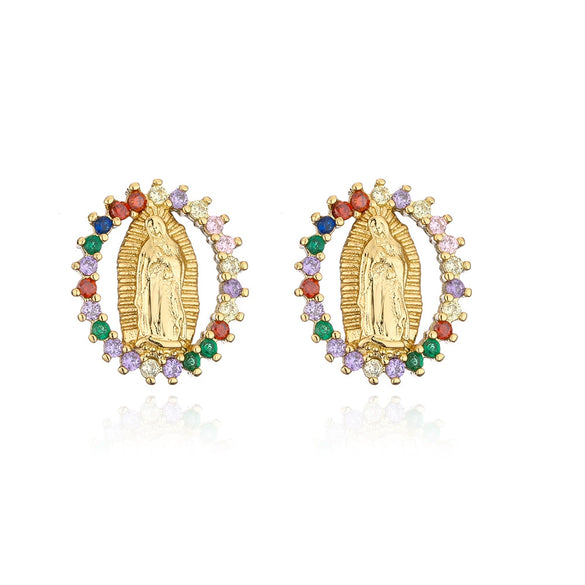 Religious Earrings Copper 18K Gold Plated Geometric Microinlaid Zircon