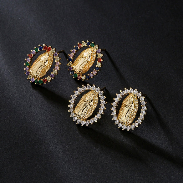 Religious Earrings Copper 18K Gold Plated Geometric Microinlaid Zircon