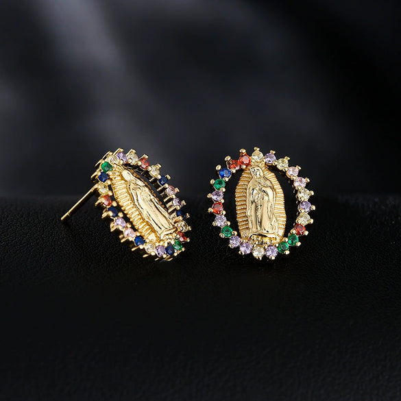 Religious Earrings Copper 18K Gold Plated Geometric Microinlaid Zircon
